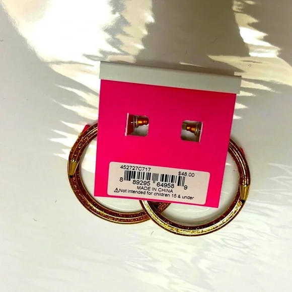 NWT ⚜️✏️⚜️ Betsey Johnson Brown Golden Tone Glittery Pencil Hoop Earrings - Picture 11 of 12